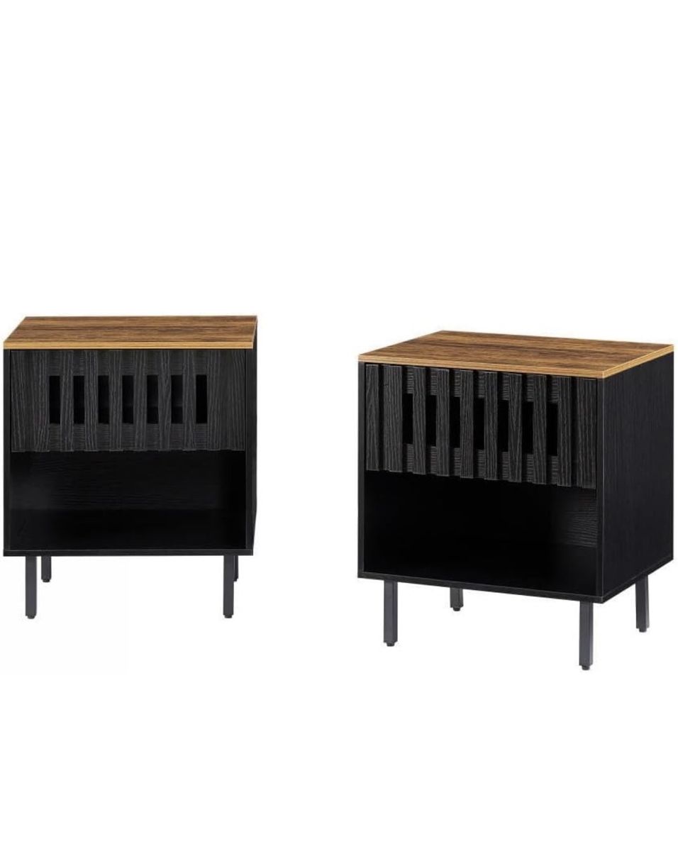 NEW 2 Set Nightstands with Grille Striped Doors