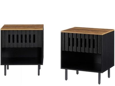 NEW 2 Set Nightstands with Grille Striped Doors