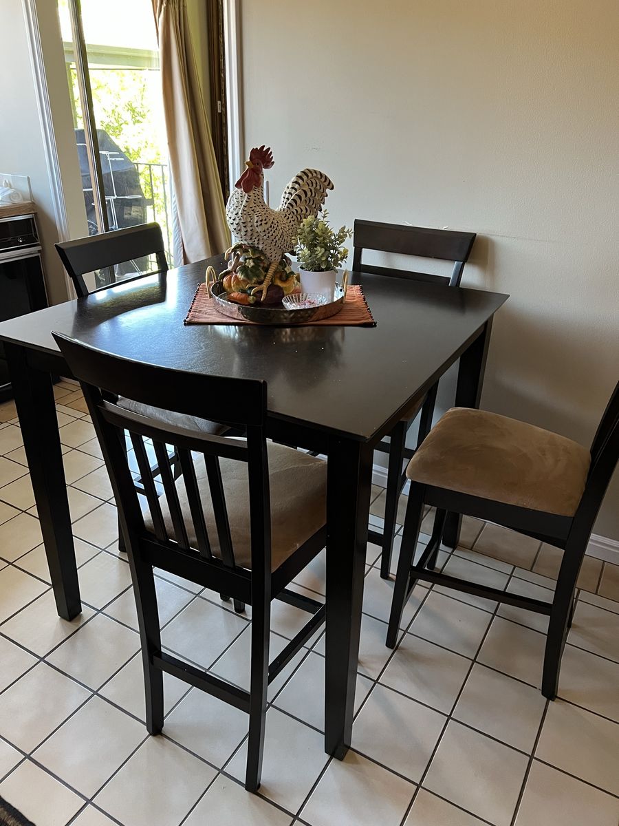 Dark Wood Counter Height Dining Table with 4 Chairs - Square Kitchen Set
