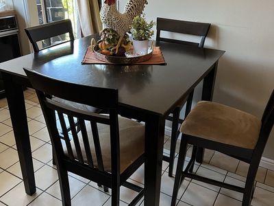 Dark Wood Counter Height Dining Table with 4 Chairs - Square Kitchen Set