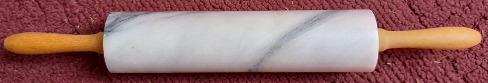 Marble Rolling Pin & Pastry Board Set - Natural White Stone, Wood Handles, 10" Pin