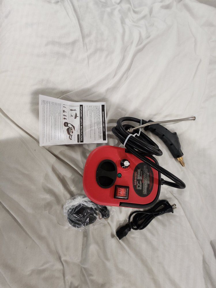 Red Steam Cleaner with Attachments & Manual - Versatile Home Cleaning Tool