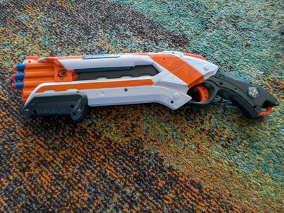 Nerf N-Strike Elite Roughcut 2x4 Blaster Toy Gun - Orange & White Foam Dart Shooter
