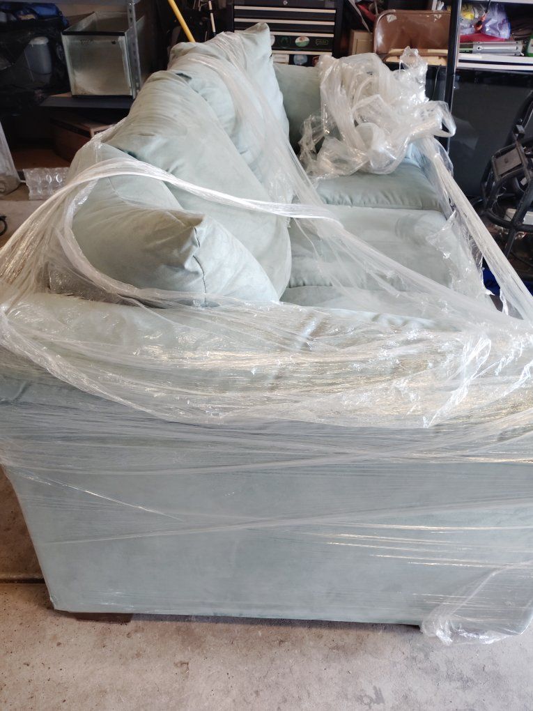 Light Blue Fabric Sofa Couch with Plush Cushions