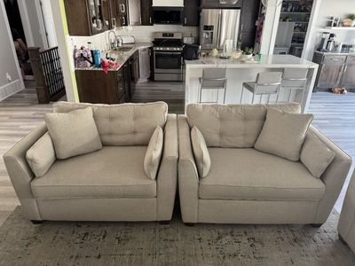 Lazy-Boy Living Room Set: (2) Upholstered Wide Armchairs, (1) Three-Seater Sofa - grey Fabric
