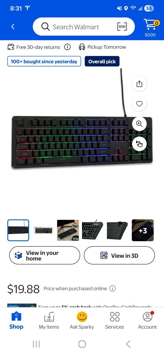 Onn. 104-Key LED Gaming Membrane Keyboard USB Wire
