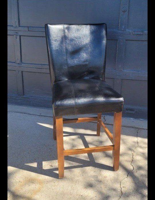 Black Leather Solid Wood Bar Stool FREE