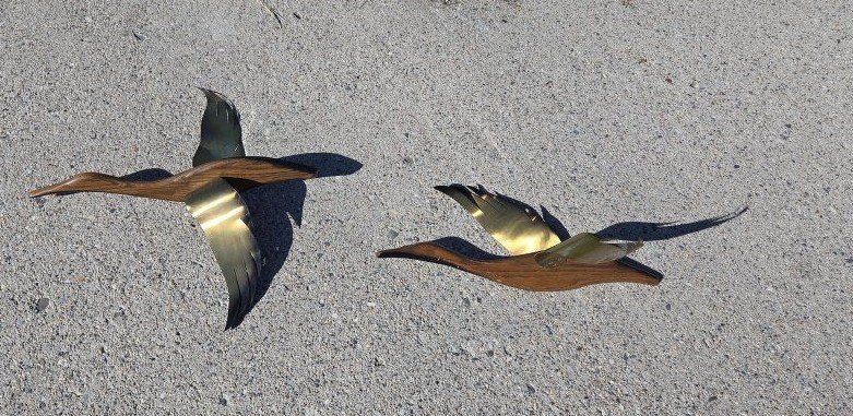 vintage MCM brass wood ducks geese art antique