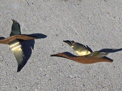 vintage MCM brass wood ducks geese art antique
