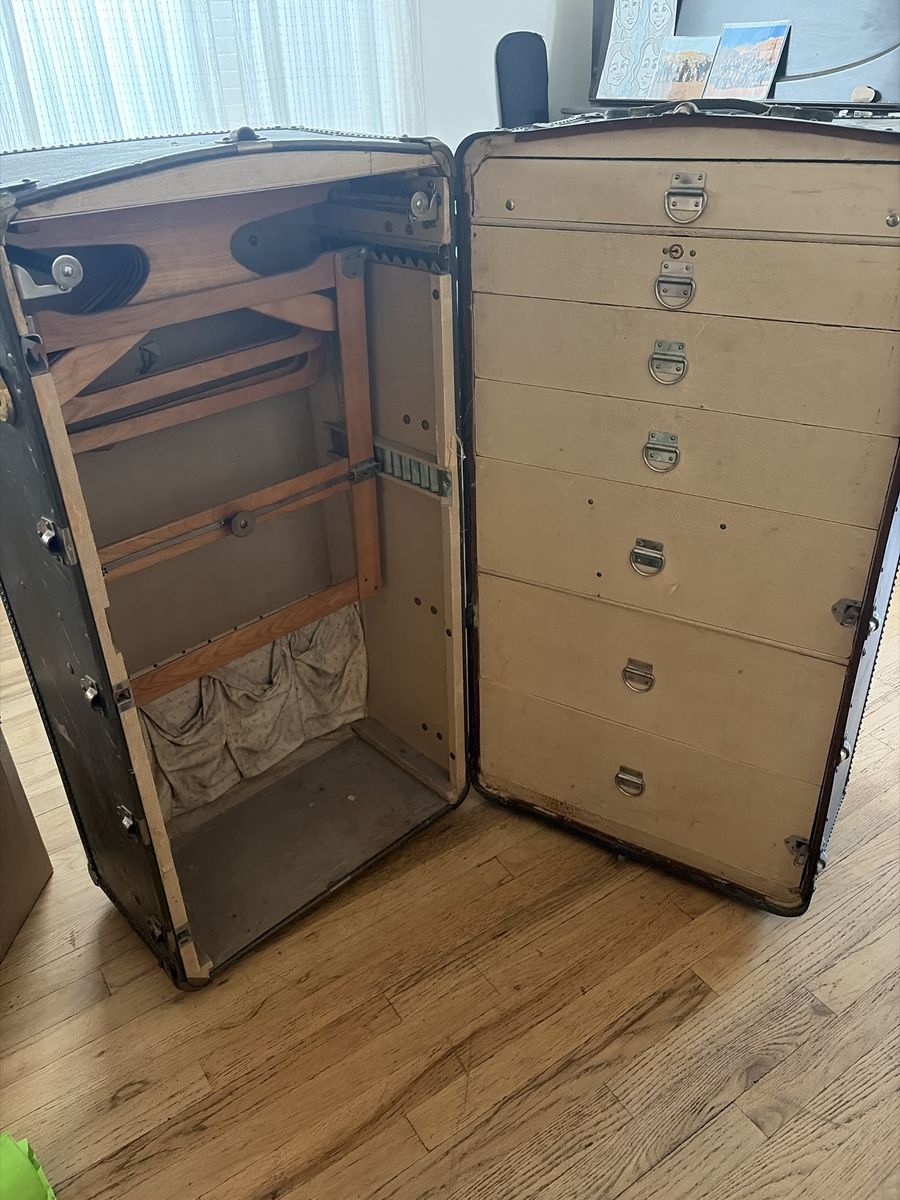 Vintage Steamer Wardrobe Trunk with Drawers and Hanger Rack