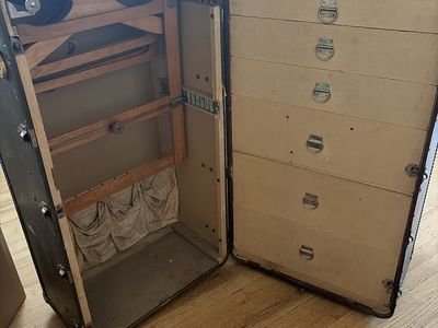 Vintage Steamer Wardrobe Trunk with Drawers and Hanger Rack