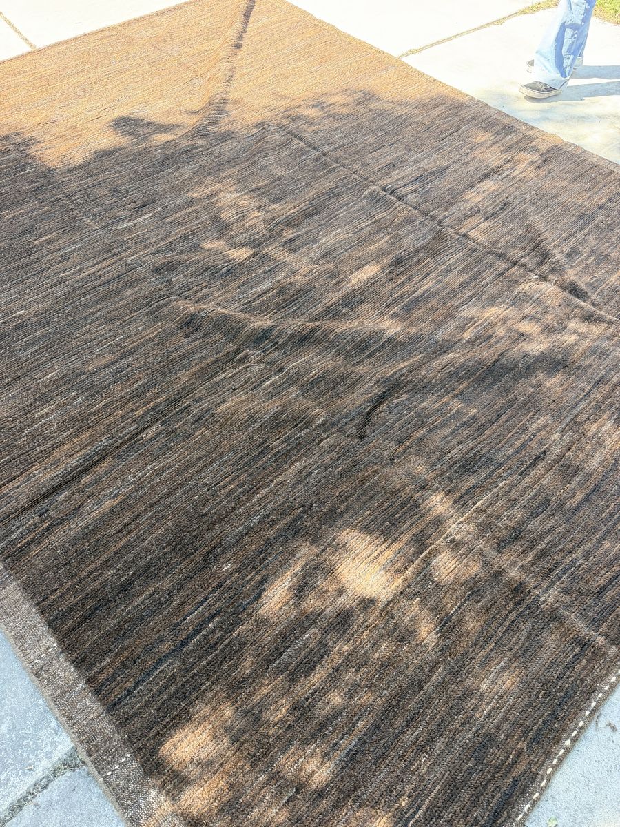 Never Used. About 12x15 Large Area Rug - Brown, Tan, and Black Striped Woven Pattern