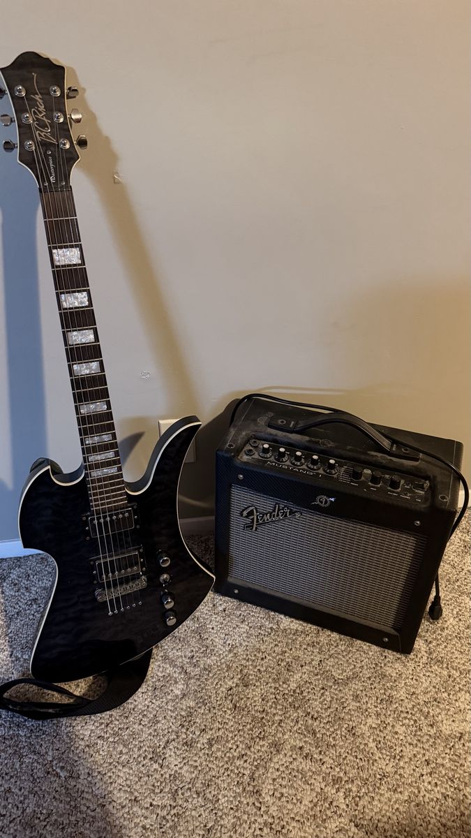 B.C. Rich Masterpiece Electric Guitar and Fender mustang amp