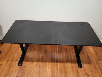 60 Inch Large Manual Height Adjustable Black Gaming Computer Desk, Standing Table Sturdy Executive Workstation