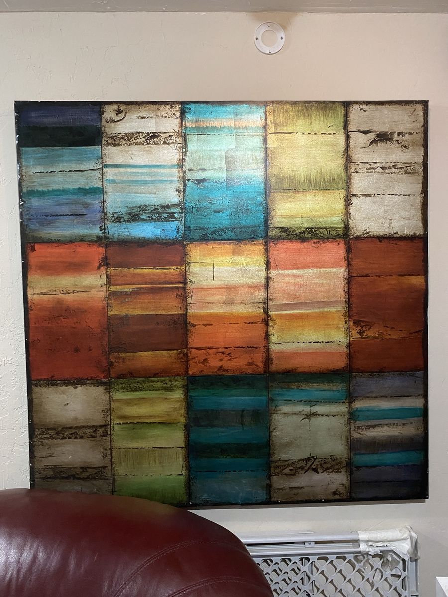 Large Abstract Canvas Wall Art Colorful Patchwork Grid Painting