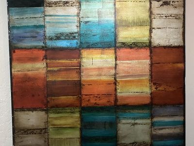 Large Abstract Canvas Wall Art Colorful Patchwork Grid Painting
