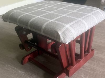 Wooden Glider Ottoman with Gray Plaid Cushion