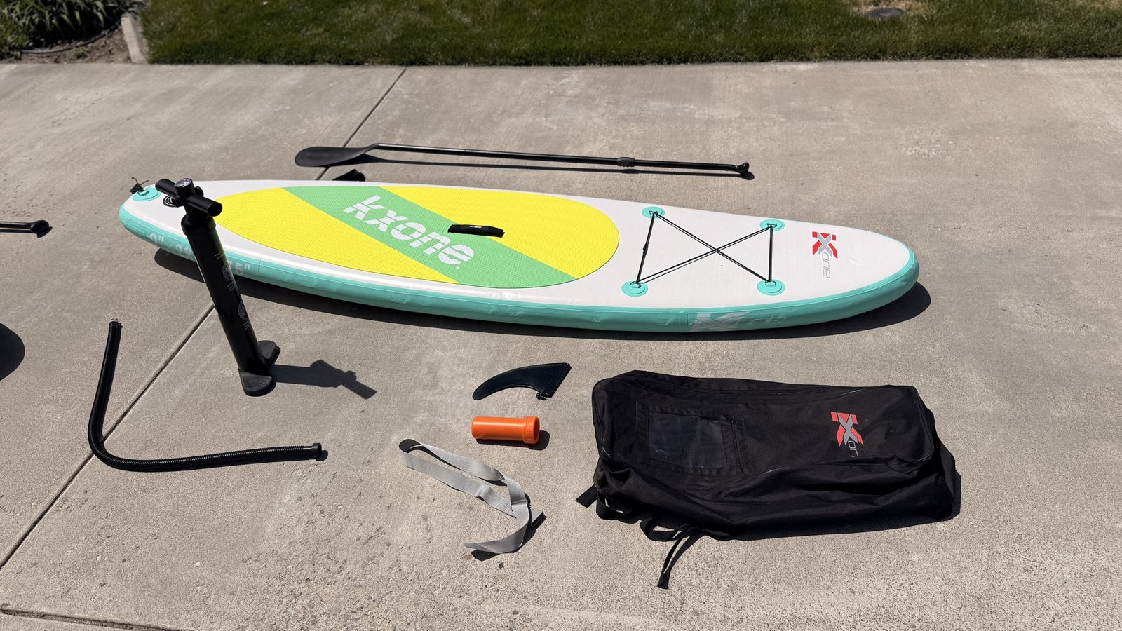 TW0 KXONE Inflatable Stand-Up Paddleboard (SUP) Set - White/Aqua/Yellow, Includes Pump & Paddle