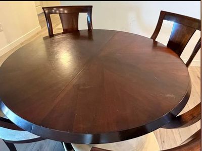 Round Dark Wood Dining Table with Chairs