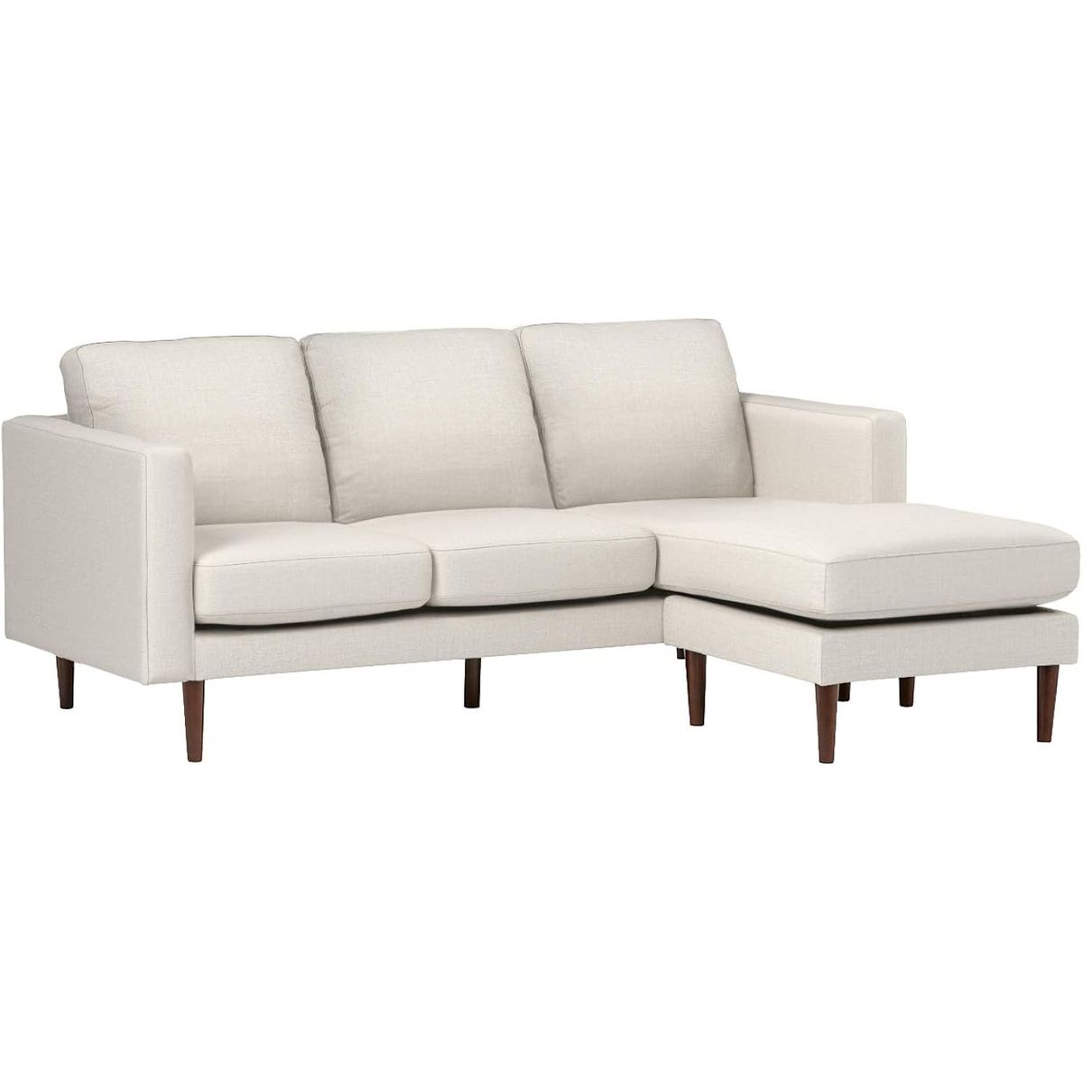 New Rivet Revolve Modern Upholstered Sectional Sofa with Reversible Sectional Chaise, 80"W, White Linen.