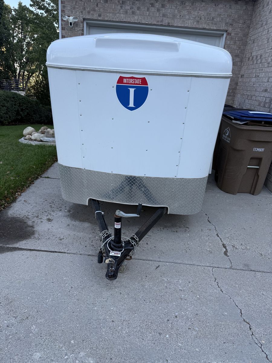 Interstate Enclosed Cargo Trailer - White Single Axle Utility Hauler with ramp 5x8