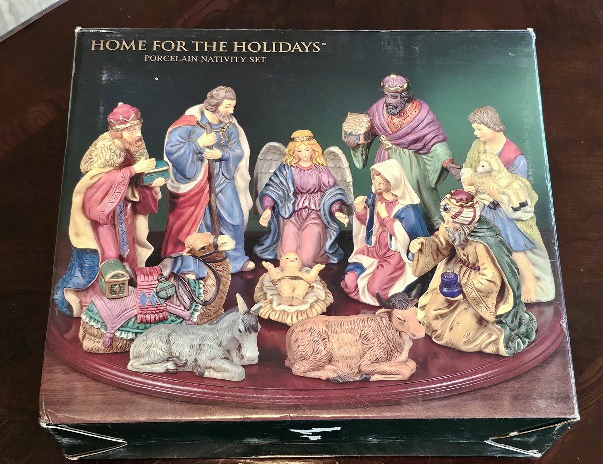 Home For The Holidays Porcelain Nativity Set with Display Base