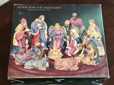 Home For The Holidays Porcelain Nativity Set with Display Base
