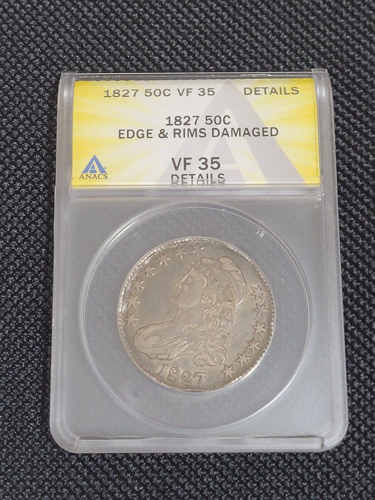 1827 Capped Bust Half Dollar 50C ANACS VF 35 Details Edge & Rims Damaged
