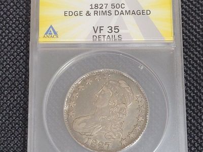 1827 Capped Bust Half Dollar 50C ANACS VF 35 Details Edge & Rims Damaged