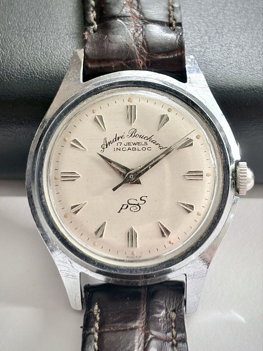 Vintage Andre Bouchard Swiss 17 Jewels Mechanical Watch Kalbé Alligator Strap