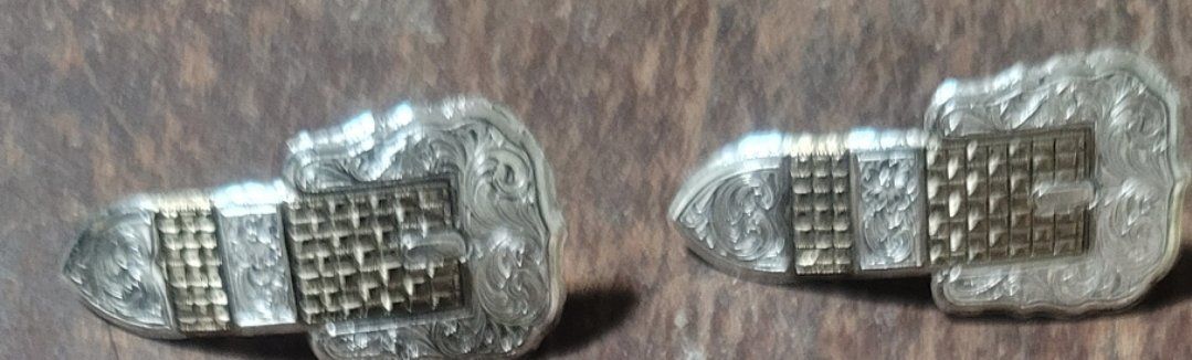 Vintage Western Engraved Belt Buckle Style earrings