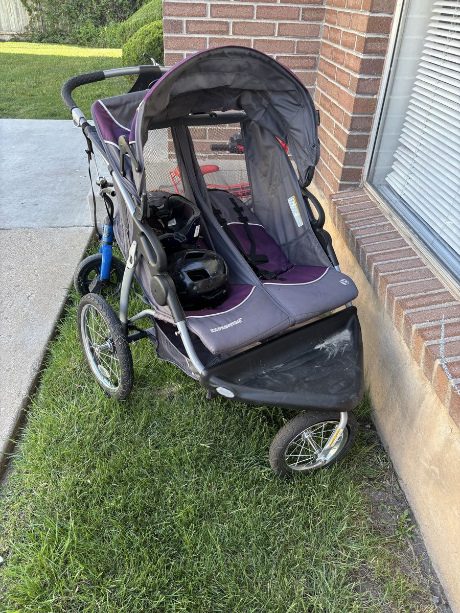 GearTrendz Double Jogging Stroller - Purple/Gray, All-Terrain Wheels, Parent Console