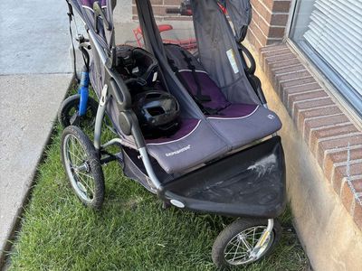 GearTrendz Double Jogging Stroller - Purple/Gray, All-Terrain Wheels, Parent Console