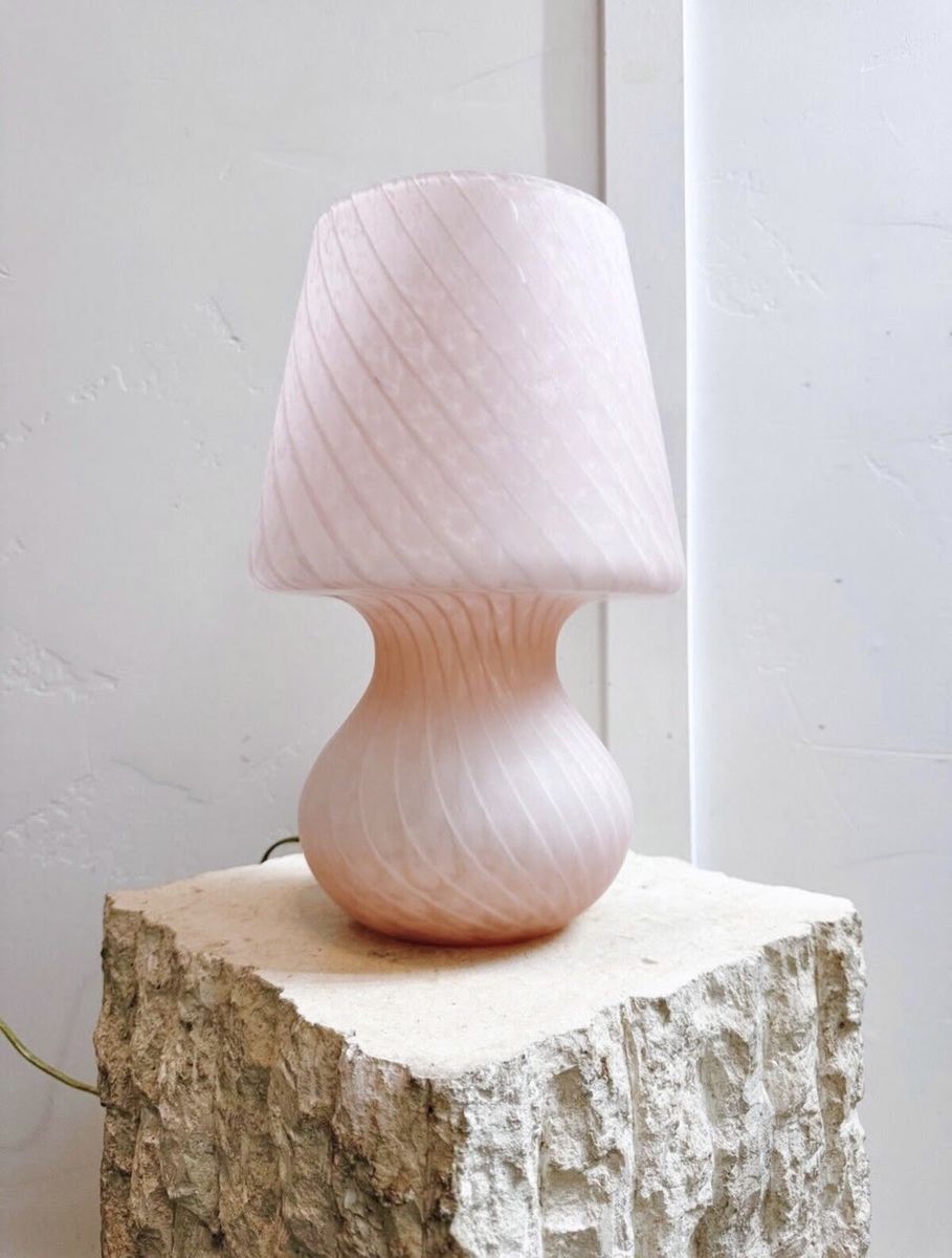 1980's Italian Murano Frosted Glass Mushroom Lamp