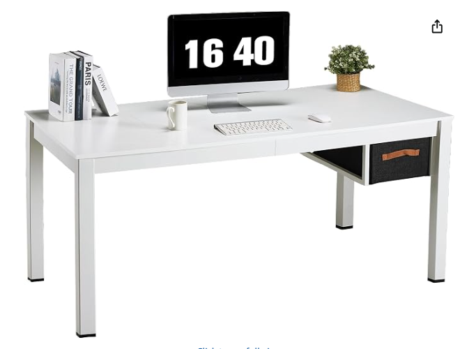 White Computer Desk with Drawer, 63 Inch Large Home Office Work Desks, Modern Writing Study PC Desk Gaming Table 