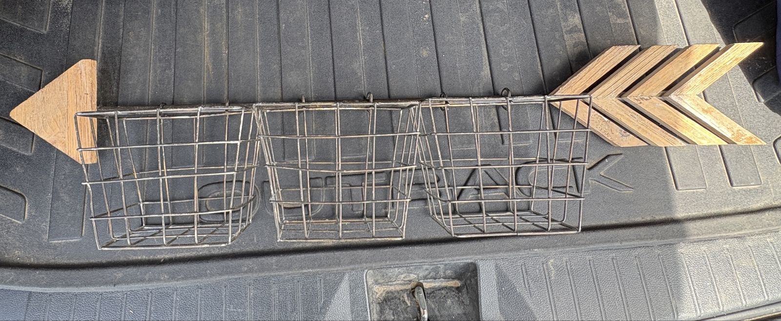 Wooden Arrow Wall Decor with 3 Wire Baskets - Rustic Storage Organizer
