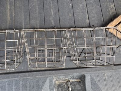 Wooden Arrow Wall Decor with 3 Wire Baskets - Rustic Storage Organizer
