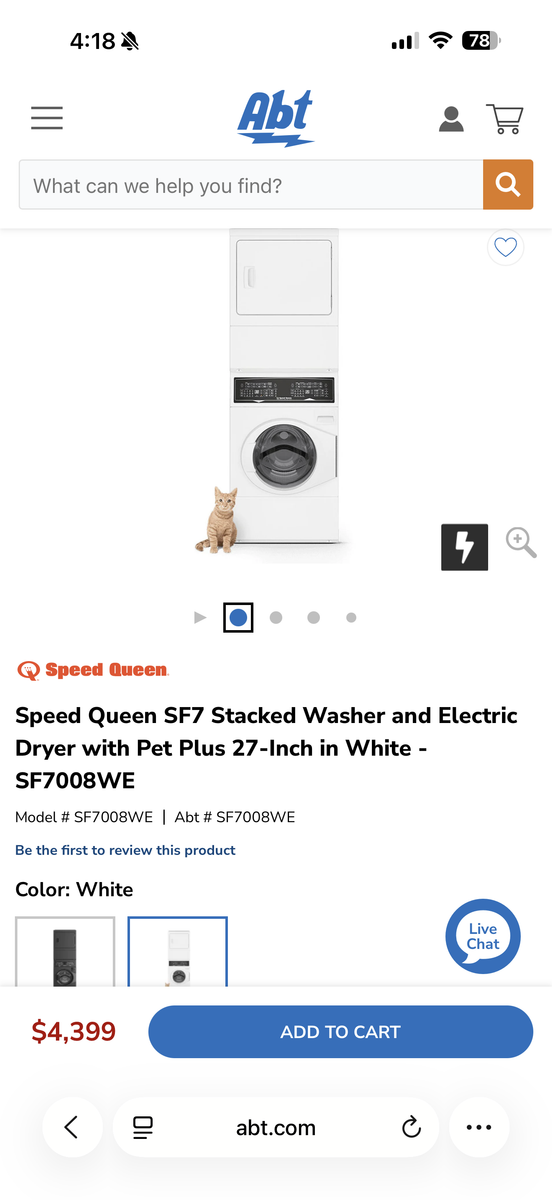 SpeedQueen stacked washer and dryer
