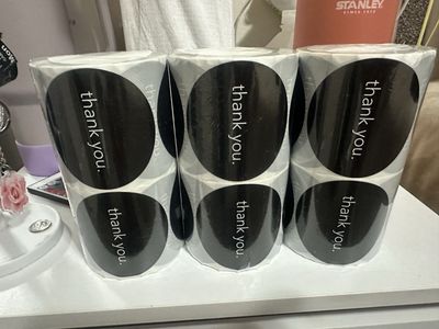 Thank You Sticker Rolls Black Round Labels Business Packaging (3 Rolls)