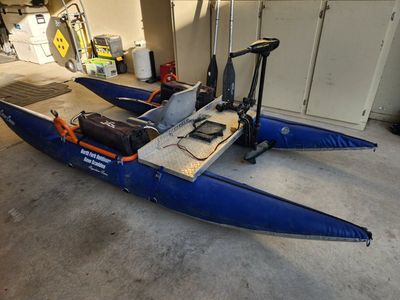 11 ft Dave Scaddon inflatable pontoon boat w/motor