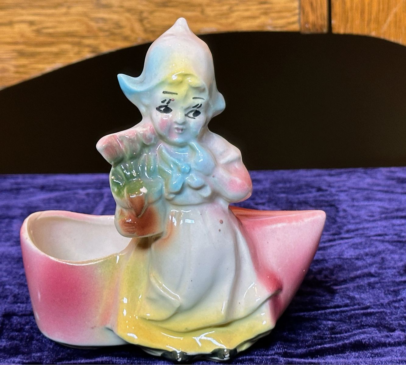 Vintage Dutch Girl Ceramic Planter - Dutch Shoe Clog Figurine