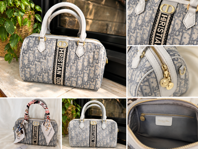 CD Grey Purse Speedy Type Bag New w/Scarf