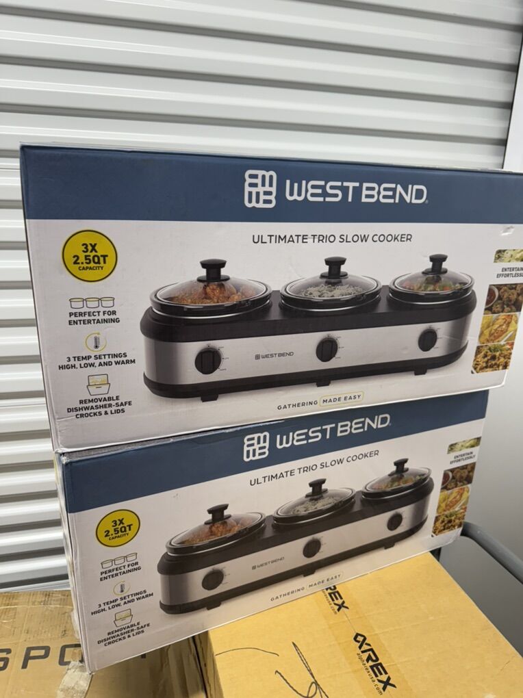 $50 Each West Bend Triple Slow Cooker, 3 x 2.5 Qt.