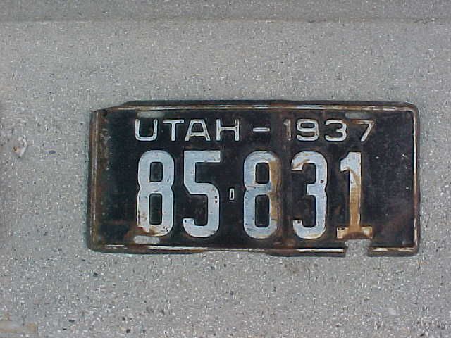1937 utah single license plate