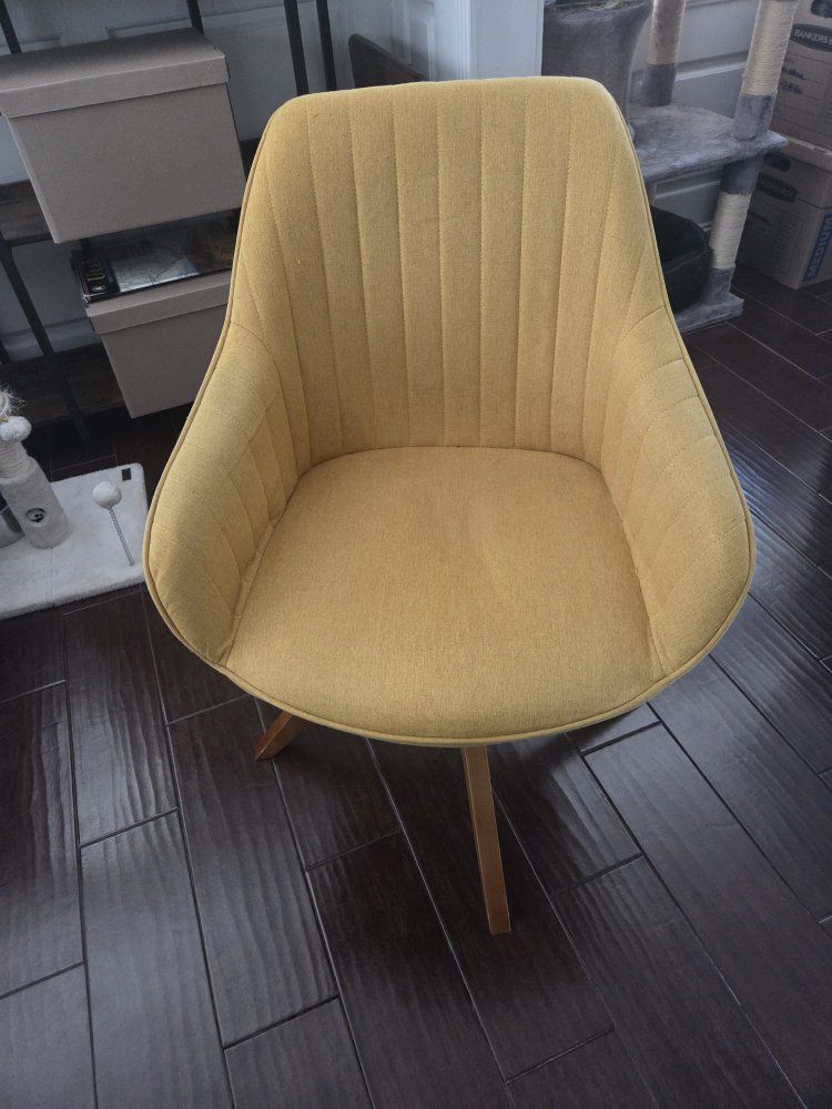 FREE- YOU PICK UP: Mid-Century Modern Style Yellow Upholstered Swivel Accent Chair with Wooden Base