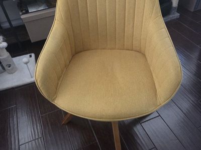 FREE- YOU PICK UP: Mid-Century Modern Style Yellow Upholstered Swivel Accent Chair with Wooden Base