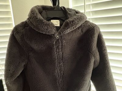 Zara Kids Girls Grey Faux Fur Hooded Jacket Size 11/12