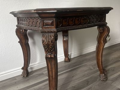 Ornate Carved Wood Side Table with Cabriole Legs