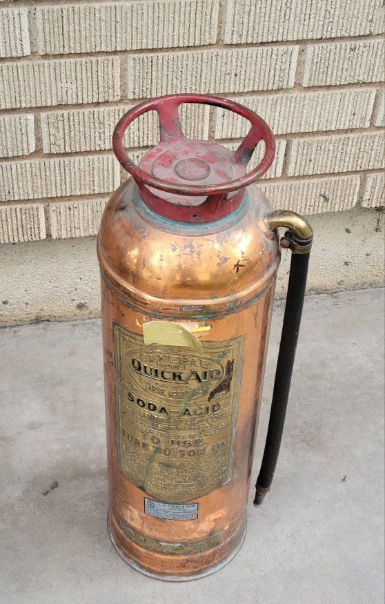 Vintage General Quick Aid Soda Acid Fire Extinguisher Copper Patina Man Cave Decor
