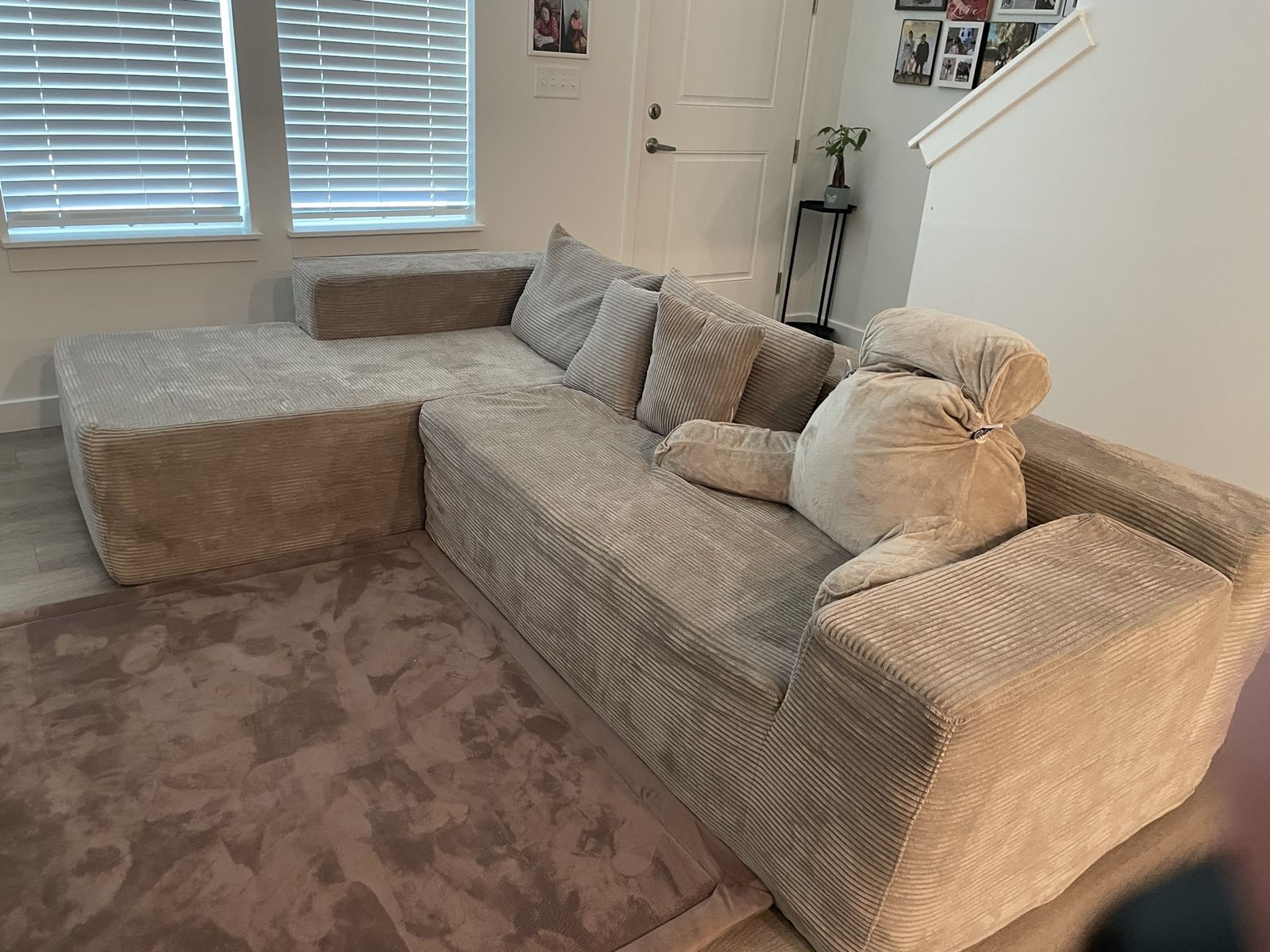Spacious Beige Corduroy Sectional Sofa Couch with Chaise - Modular & Comfy Seating